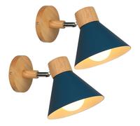 SNOGOLD 2x Applique Murale Intérieur Moderne E27 Lampe Murale Réglable Ø18cm Industriel Luminaire en Bois et Métal Bleu pour Salon