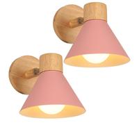 SNOGOLD 2x Applique Murale Intérieur Moderne E27 Lampe Murale Réglable Ø18cm Industriel Luminaire en Bois et Métal Rose pour Salon