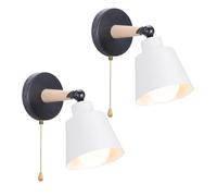 SNOGOLD 2X Applique Murale Vintage E27 Luminaire Industriel en Bois et Métal Blanc Réglable Lampe Murale Interieur avec