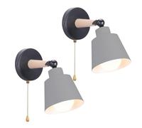 SNOGOLD 2X Applique Murale Vintage E27 Luminaire Industriel en Bois et Métal Gris Réglable Lampe Murale Interieur avec Interrupteur