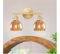 SNOGOLD Applique Murale Intérieure à 2-Lumières , Abat-jour en Verre Ambré Forme Tulipe, Vintage E27 Luminaire pour Salon Chambre