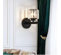 SNOGOLD Applique Murale Rétro en Cristal, Lampe Murale Moderne en Cristal Rond Noir, E27 Luminaire pour Chevet Chambre Couloir