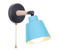 SNOGOLD Applique Murale Vintage E27 Luminaire Industriel en Bois et Métal Bleu Réglable Lampe Murale Interieur avec Interrupteur