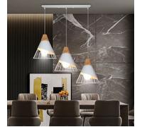 SNOGOLD Lustre Vintage Industriel, E27 Luminaire Suspension Bois Métal, Plafonnier Forme de Cage Cône Blanc pour Salon Couloir