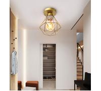 SNOGOLD Plafonnier Industriel E27 Lustre Doré, Vintage Luminaire Métal Cage, Rétro Suspension Éclairage Plafond Ø16cm 40W pour
