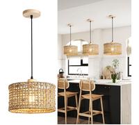 SNOGOLD Suspension Tissé en Bambou Rotin, Lustre Rustique Rétro Ø30cm, Vintage E27 Luminaire Éclairage pour Hôtel Restaurant Bar