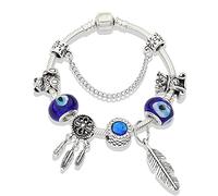 SNOLLOWYY Bracelet fait main mauvais œil pour femmes et filles, bracelet à breloques en cristal de 19,1 cm avec coffret cadeau, Alliage, Pas de gemme
