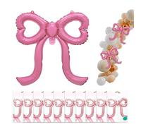 SNOMEL Lot de 10 ballons roses avec nœud - Décorations d'anniversaire à thème mignon pour filles, énormes ballons en aluminium - Pour fête prénuptiale, mariage, remise de diplôme, fiançailles