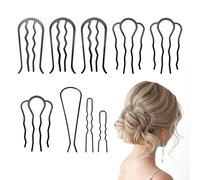 SNOMEL Lot de 9 fourchettes à cheveux en métal, pinces à cheveux en forme de U, épingles à cheveux pour chignon, épingles à cheveux torsadées françaises pour femme (noir)