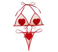 SNOMYRS Micro bikini extrême transparent minuscule bikini microkini sexy Saint-Valentin lingerie soutien-gorge et culotte deux pièces, Rouge, Taille Unique