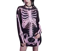 SNOMYRS Robe squelette pour femme - Mini robe squelette à manches longues en maille pour Halloween - Tenue de costumade