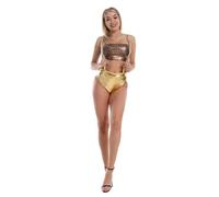 SNOMYRS Short de danse pointu holographique en métal pour femme - Mini pantalon sous bikini doré - Pour fête, concert, club, tenue de bal