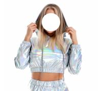 SNOMYRS Tenue de rave, grande taille, hauts métalliques à manches longues, vêtements de sport à capuche, réfléchissants, holographiques, tenues de festival de musique, argenté, L