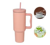 SNONRDO Gobelet isotherme de 1200 ml avec paille et poignée, Tasse isotherme de voyage en acier inoxydable 304, tasse à café, tient au chaud pendant 12 heures et glace pendant 24 heures (Rose)