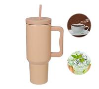 SNONRDO Gobelet isotherme de 1200 ml avec paille et poignée, Tasse isotherme de voyage en acier inoxydable 304, tasse à café, tient au chaud pendant 12 heures et glace pendant 24 heures (Brun)