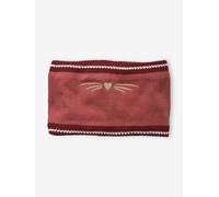 Snood brodé chat en maille côtelée rose foncé 8/14A