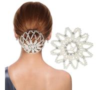 Snood pour Cheveux au Crochet Perlé et Cristaux, Filets Élastique Blanc | Chignon, Contrôle Rapide des Mèches, 1 Pièce, Plastique, Look Raffiné pour Récital et Pratique
