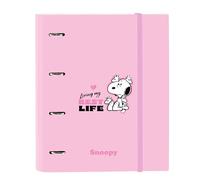 SNOOPY Classeur 4 anneaux de 35 cm avec 100 feuilles A4, idéal pour enfants de différents âges, confortable et polyvalent, qualité et résistance, 27 x 3,5 x 32 cm