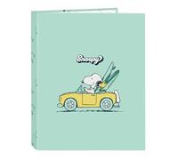 SNOOPY GROOVY Classeur avec feuilles 4 anneaux, idéal pour enfants de différents âges, confortable et polyvalent, qualité et résistance, 26,5 x 33 cm, couleur vert d'eau