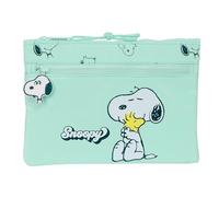 Snoopy Groovy - Grande Trousse Scolaire Double Fermeture éclair, Trousse pour Enfant, Confortable et Polyvalente, Nettoyage Facile, 23 x 3 x 16 cm, Couleur Vert d'eau, Vert d'eau, Estándar,