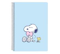 SNOOPY LOVE - Cahier quatrième 80 feuilles, couverture rigide, 1 design, idéal pour les enfants de différents âges, confortable et polyvalent, qualité et résistance, 15,5 x 22 cm, bleu clair, M,