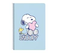 SNOOPY LOVE - Carnet Folio 80 feuilles, couverture rigide, idéal pour les enfants de différents âges, confortable et polyvalent, qualité et résistance, 21,5 x 1 x 31 cm, bleu clair, M, Décontracté