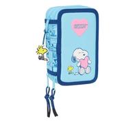 SNOOPY LOVE - Trousse scolaire avec 37 outils inclus, trousse pour enfant, idéale pour les enfants de 5 à 14 ans, confortable et polyvalente, qualité et résistance, 12,5 x 5,5 x 19,5 cm, bleu clair,