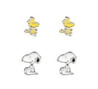 Disney Boucles d'oreilles Snoopy & Woodstock – à tige, laiton, blanc/jaune, sans gemme, taille unique
