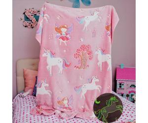 Snooze Bliss Couverture Licorne phosphorescente pour Filles - Jeté en Polaire. Grands Cadeaux de Licorne ! Couverture floue de qualité supérieure avec fée, Papillon, étoiles. Rose, 60 x 50