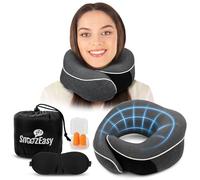 SnoozEasy™ Oreiller de voyage pour adultes | Mousse à mémoire de forme support cervical 360 degrés avec taie d'oreiller amovible | Comprend un sac de voyage, un masque pour les yeux et des bouchons