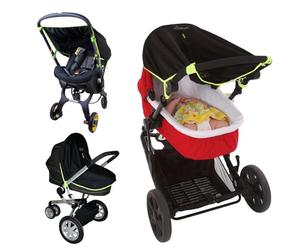 SnoozeShade Original - Ombre solaire universelle pour landau et nacelle pour nouveau-nés (0-6 mois), bloque 99% des UV, occultant pour aider bébé à dormir, bordure vert.