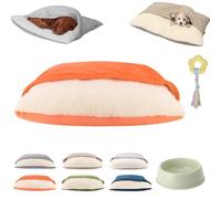 Snoozie Snuggle Burrow Bed, Snuggleburrow Calming Dog Cave Beds with Ultra-Soft Built-in Cover, Soft Plush Square Hooded Mats, Pet Sleeping Removable Washable Pad Pad Bags for Pets (Orange,L(75 * 60cm