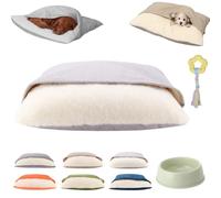 Snoozie Snuggle Burrow Bed, Snuggleburrow Calming Dog Cave Beds with Ultra-Soft Built-in Cover, Soft Plush Square Hooded Mats, Pet Sleeping Removable Washable Pad Pad Bags for Pets (Silver,L(75 * 60cm