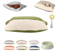 Snoozie Snuggle Burrow Bed, Snuggleburrow Calming Dog Cave Beds with Ultra-Soft Built-in Cover, Soft Plush Square Hooded Mats, Pet Sleeping Removable Washable Pad Pad Bags for Pets (Green, L(75 * 60cm