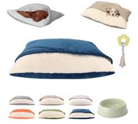 Snoozie Snuggle Burrow Bed, Snuggleburrow Calming Dog Cave Beds with Ultra-Soft Built-in Cover, Soft Plush Square Hooded Mats, Pet Sleeping Removable Washable Pad Pad Bags for Pets (Blue,M (60 * 50cm