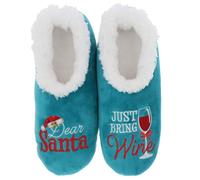 Snoozies Just bring Wine Chaussons en polaire Sherpa super doux pour femme Tailles 36 à 42, Dear Santa Just Wine, Medium