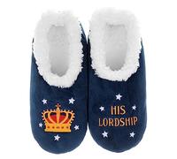 Snoozies Paibles Pantoufles super douces Sherpa pour homme Motif His Lordship - Bleu - bleu marine, Medium