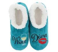 Snoozies! Pairables Chaussons en polaire Sherpa super doux pour femme avec semelle antidérapante Vin, chocolat et autres motifs, Diva du vin, Large
