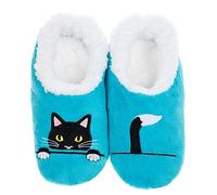 Snoozies! Pairables Chaussons pour femme en polaire Sherpa super douce avec semelle antidérapante Motif chat Peak a Boo, bleu, Large