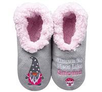 Snoozies! Pairables No Place Like Gnome, Pantoufles en polaire Sherpa super douce pour femme, semelle antidérapante - Tailles 36 à 40, gris clair, Small