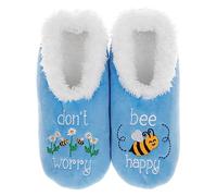 Snoozies Pairables Pantoufles en Sherpa super doux pour femme - Don't Worry Bee Happy - Bleu - bleu, Medium