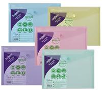 Snopake Reborn 15910 Lot de 5 pochettes à bouton-pression 100% recyclées Couleurs pastel A5