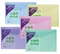 Snopake Reborn 15912 Lot de 5 pochettes à bouton-pression 100% recyclées Couleurs pastel A4