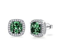 SNORSO Clous D'oreilles Argent Pour Femme Fille, Boucles d'oreilles Zircon Cubique Carré, Boucles d'oreilles Emeraude Vert Pierre de Naissance Mai, Cadeau Anniversaire Mariage pour Femme Fille