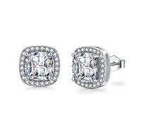 SNORSO Clous D'oreilles Argent Pour Femme Fille, Boucles d'oreilles Zircon Cubique Carré, Boucles d'oreilles Diamant Pierre de Naissance Avril, Cadeau Anniversaire Mariage pour Femme Fille