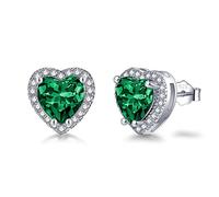 SNORSO Clous D'oreilles Argent Pour Femme Fille, Boucles d'oreilles Zircon Cubique Coeur, Boucles d'oreilles Emeraude Vert Pierre de Naissance Mai, Cadeau Anniversaire Mariage pour Femme Fille