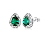 SNORSO Clous D'oreilles Argent Pour Femme Fille, Boucles d'oreilles Zircon Cubique Larme, Boucles d'oreilles Emeraude Vert Pierre de Naissance Mai, Cadeau Anniversaire Mariage pour Femme Fille