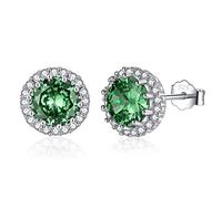 SNORSO Clous D'oreilles Argent Pour Femme Fille, Boucles d'oreilles Zircon Cubique Ronde, Boucles d'oreilles Emeraude Vert Pierre de Naissance Mai, Cadeau Anniversaire Mariage pour Femme Fille