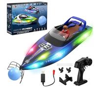Snorthy Bateau Télécommandé 2,4 GHz RC Bateau avec Boule Flottante et Lumières LED Bateaux de Course pour Enfants RC Haute Vitesse Bateaux de Course RC Haute Vitesse Jouets de Piscine pour Lac Étang