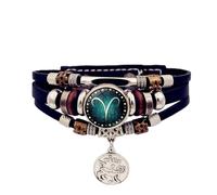 Snorvixre 12 Constellations Chaîne de Main Multicouche Signe du zodiaque Bracelet Simili Cuir Unisexe Accessoire pour un usage quotidien Signes du zodiaque Nocturne Bijoux Fantaisie, taille unique